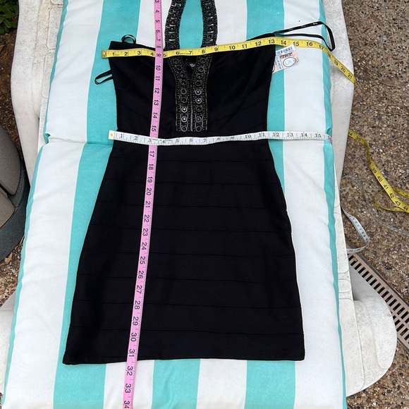 Sky Bandage Black Mini Dress with Jeweled Halter Neck Size S - Picture 4 of 12